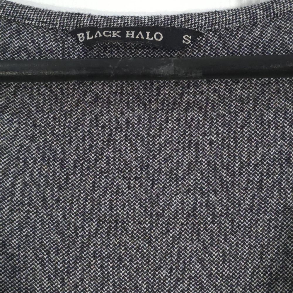 Black Halo Herringbone Knit Mini Dress Size S Grey Black V-Neck Fit & Flare - Picture 3 of 9